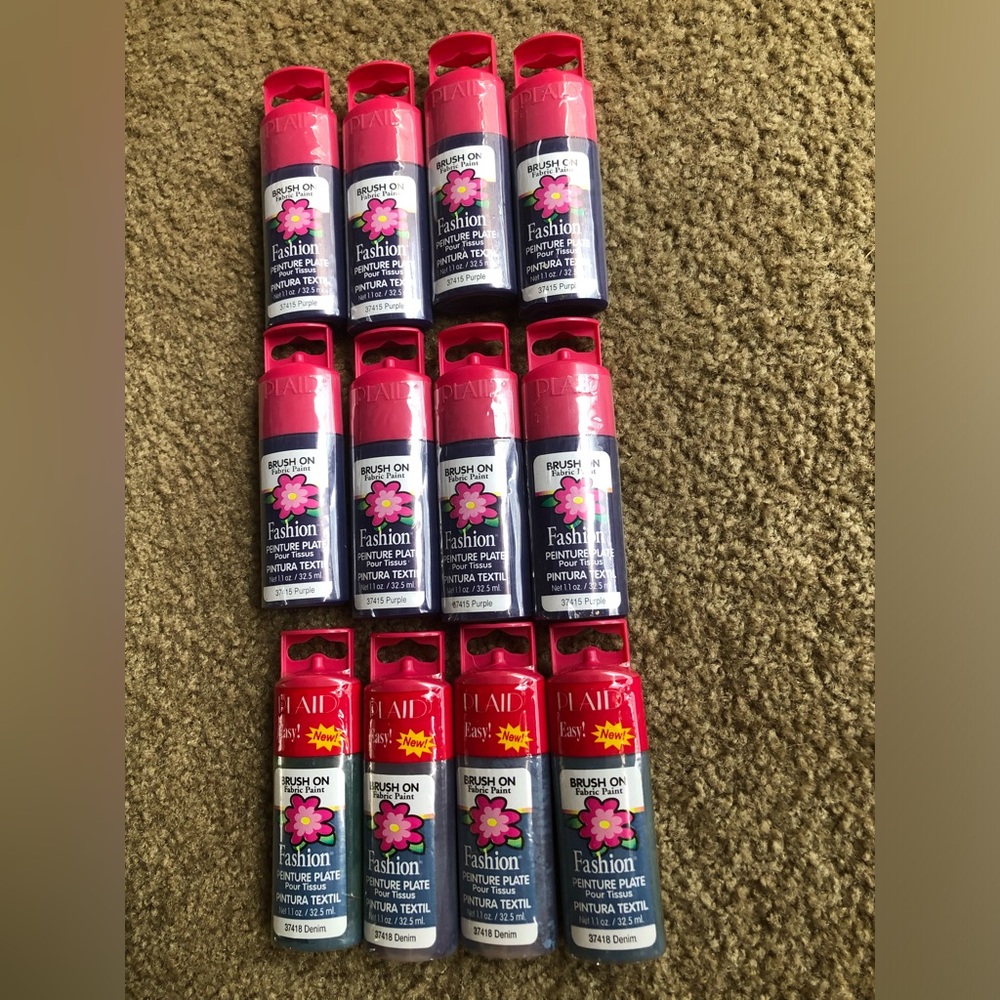 PLAID Brush On Fabric Paint Lot of 12 In Denim Blue And Purple 1.1 Oz Bottles